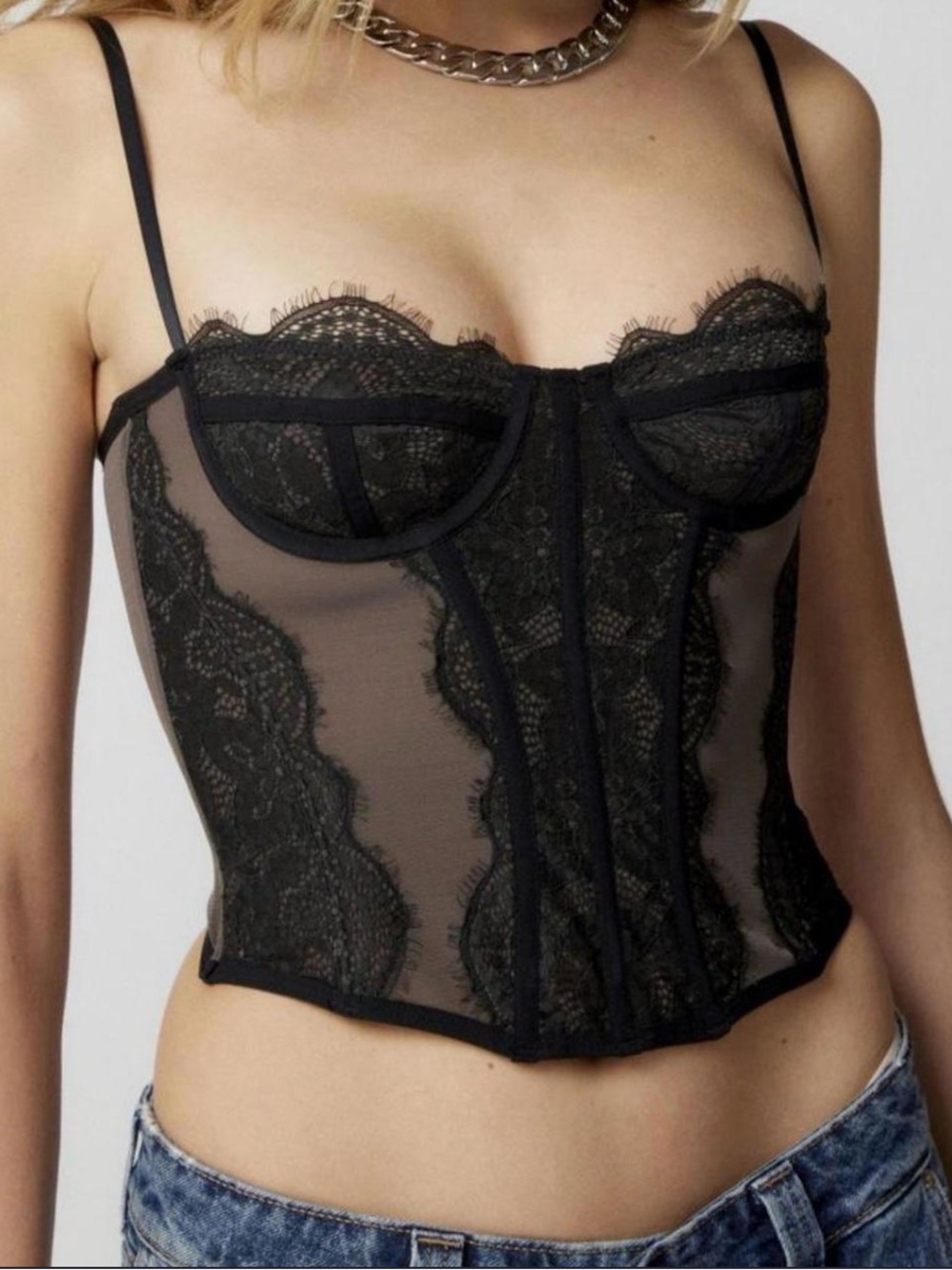Urban Outfitters Out From Under Modern Love Corset Top Black Lace Mesh XL